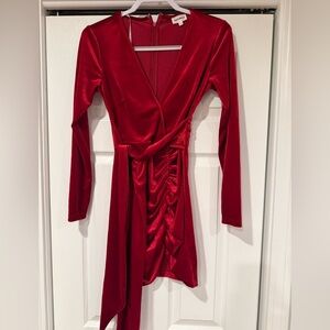 Superdown Red Velvet Long Sleeve Dress